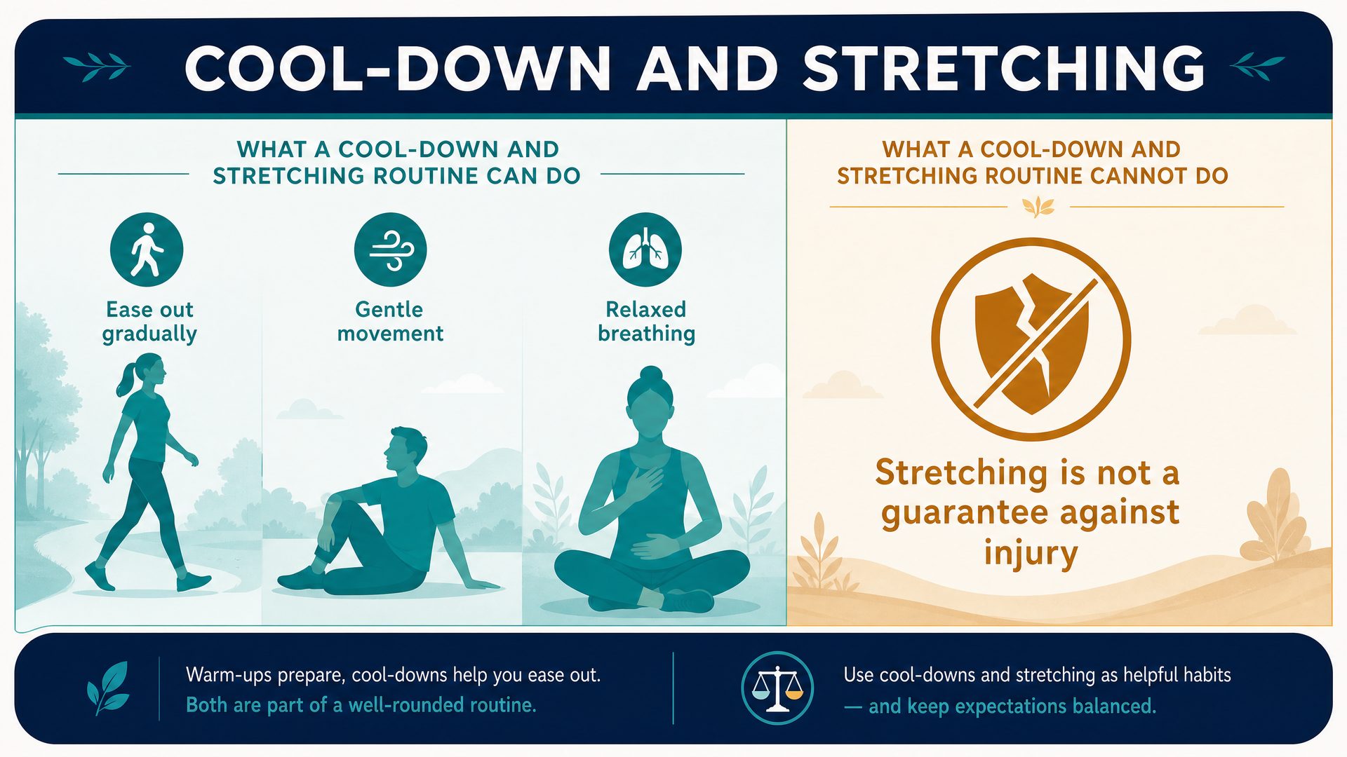 Cool-down and stretching sequence after exercise