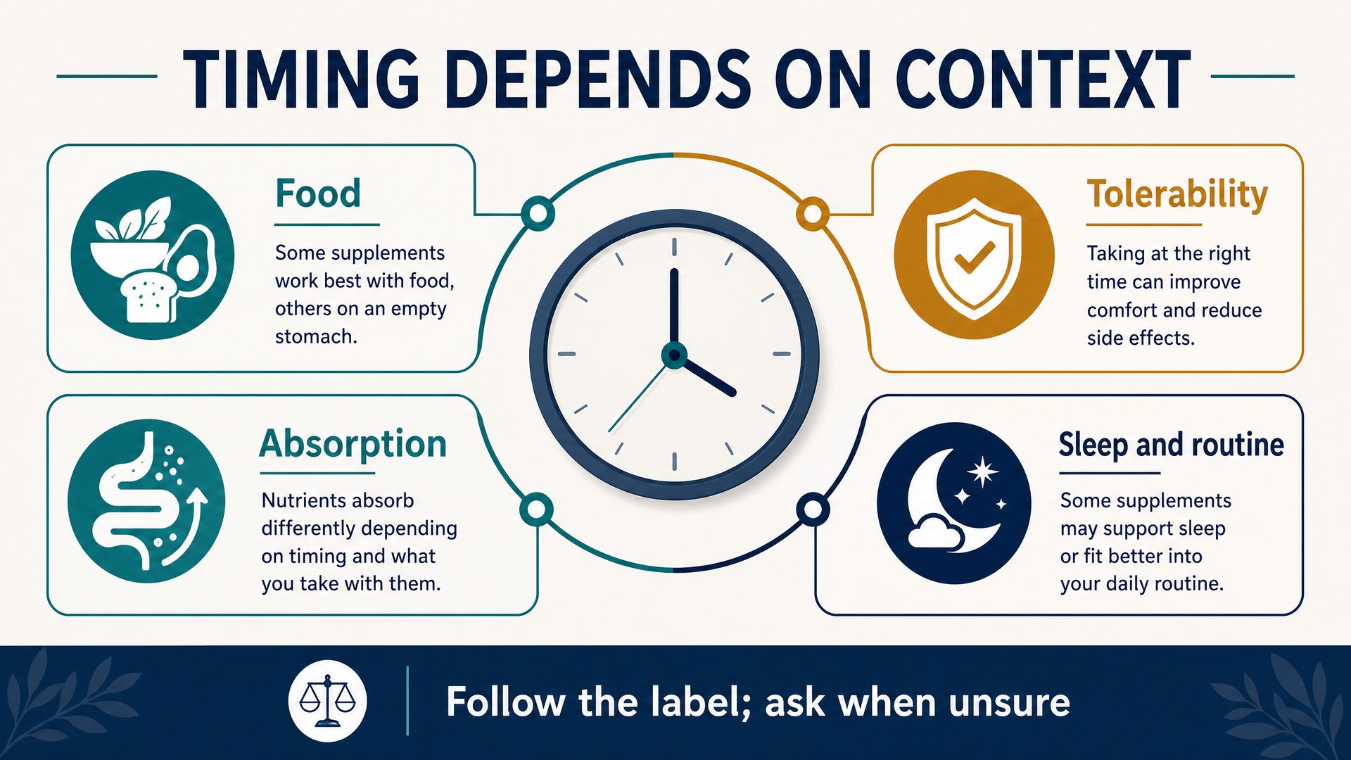 Factors that affect supplement timing and absorption