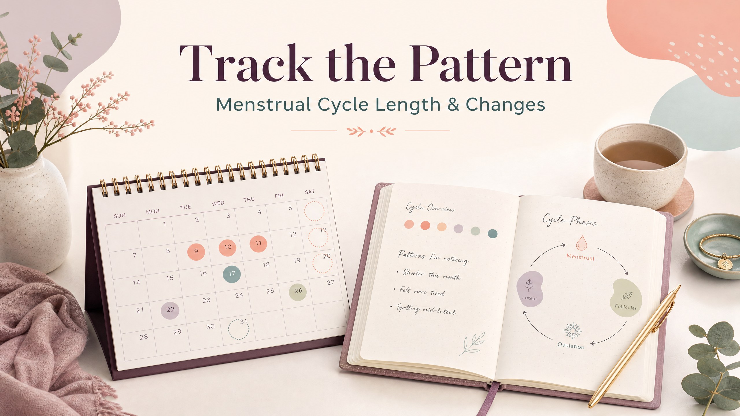 Calendar and cycle-tracking journal illustrating patterns and changes in menstrual cycle length