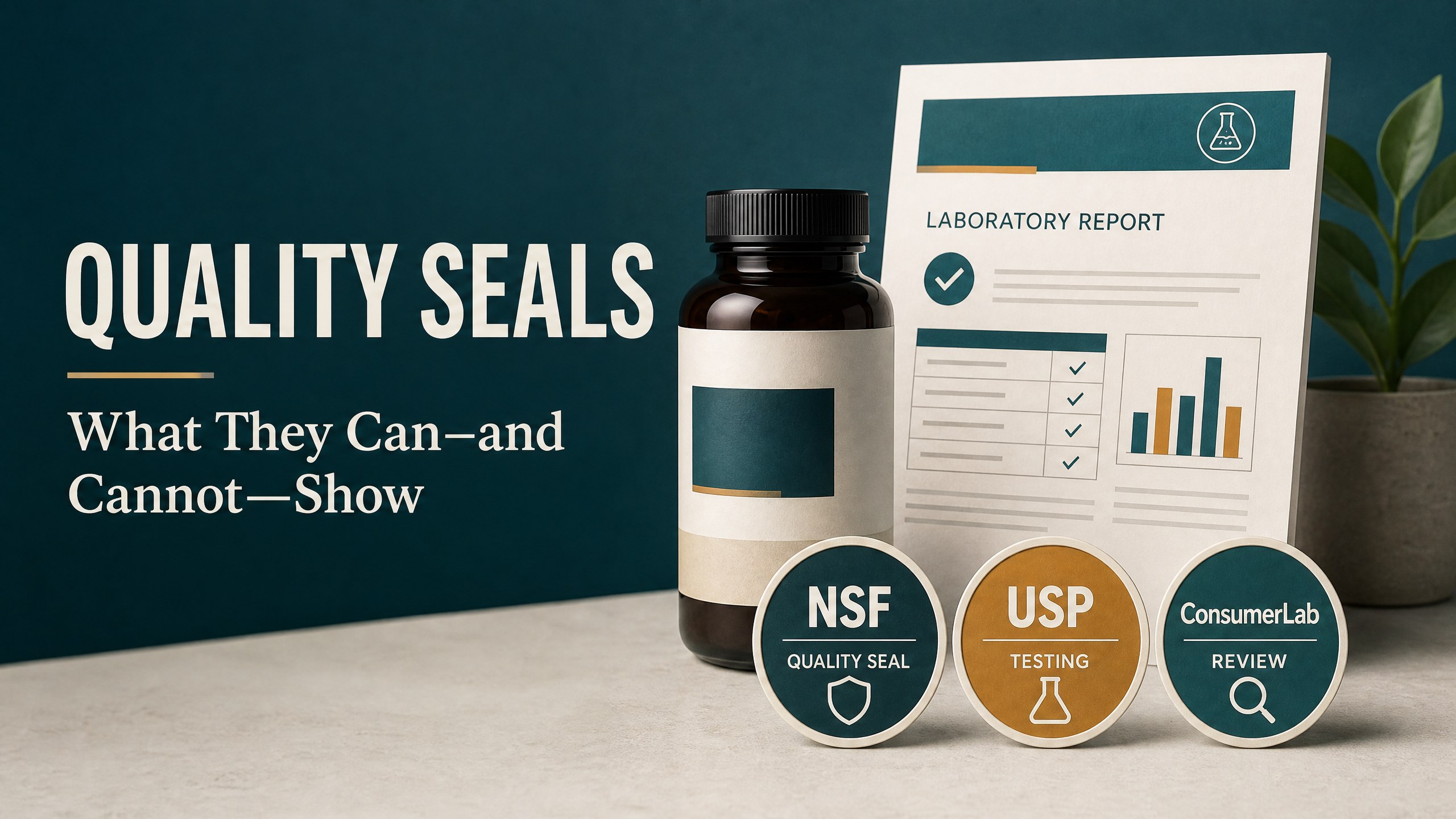 Editorial comparison of supplement quality-seal claims and what testing and review can show
