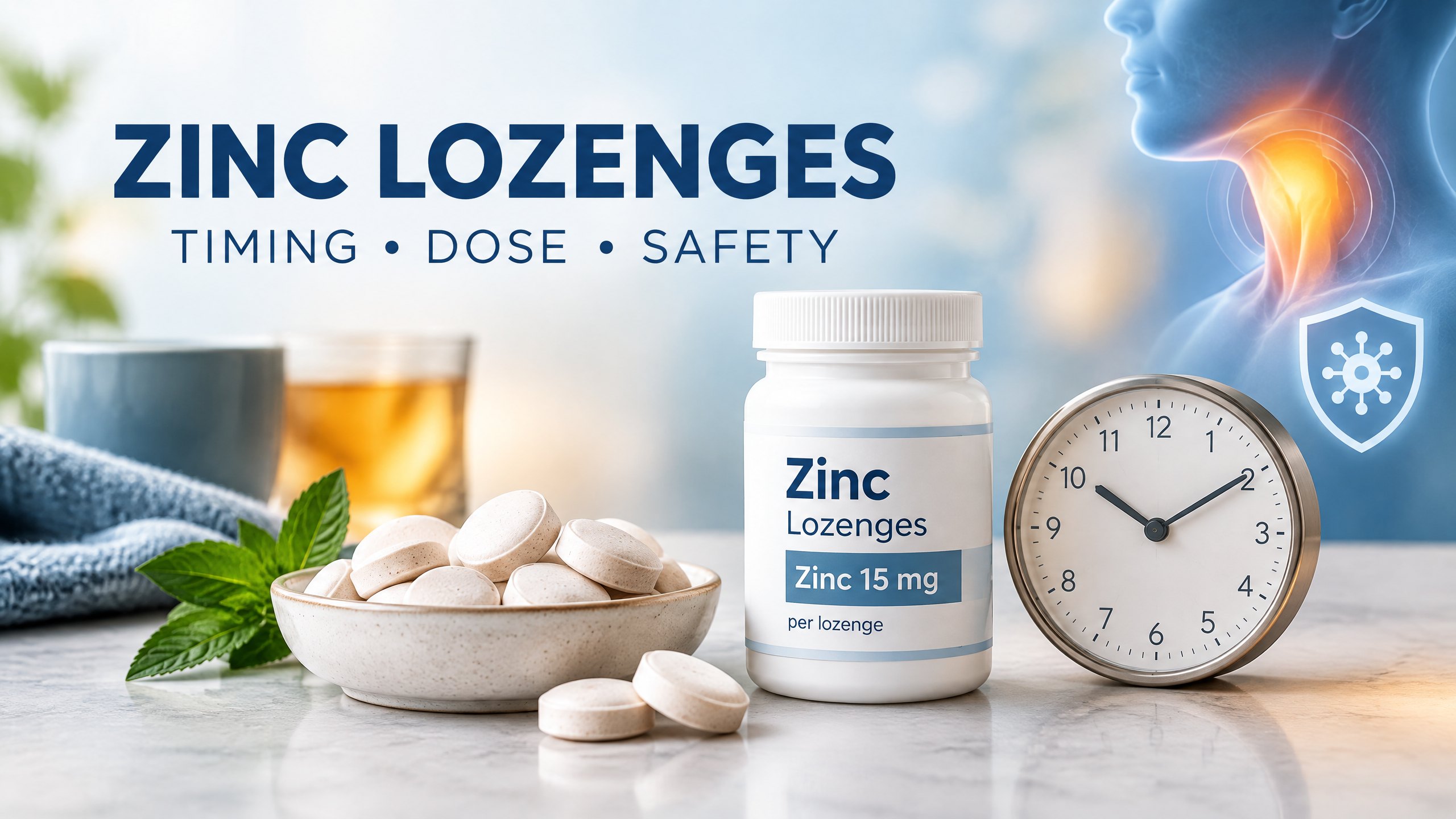 Zinc lozenges timing, label dose, and safety questions