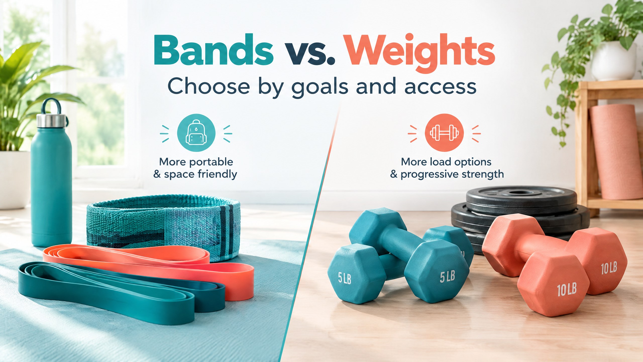 Resistance bands and free weights for strength training