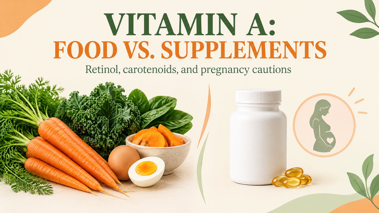 Vitamin A from food versus supplements, including pregnancy cautions