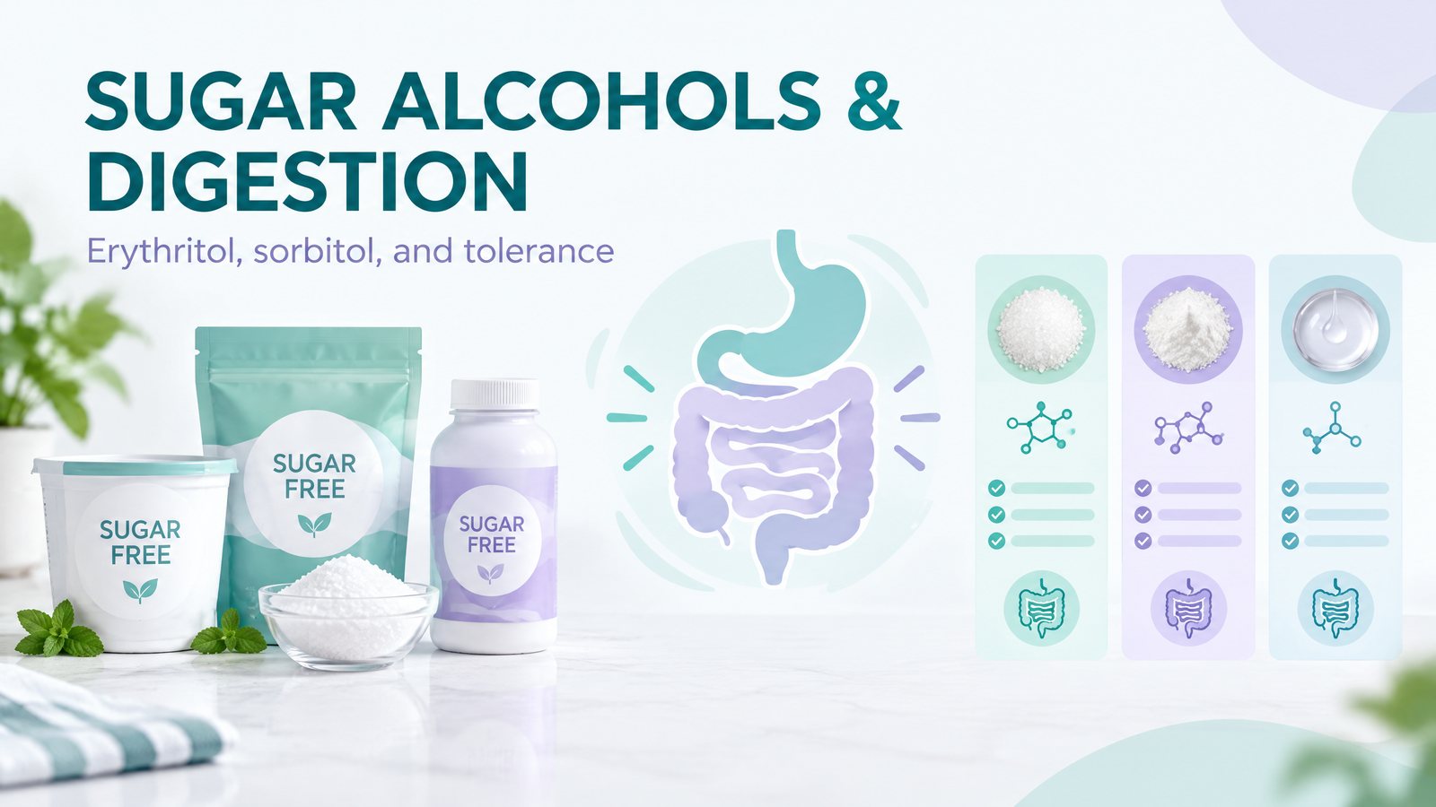 Sugar alcohols including erythritol and sorbitol and digestive tolerance