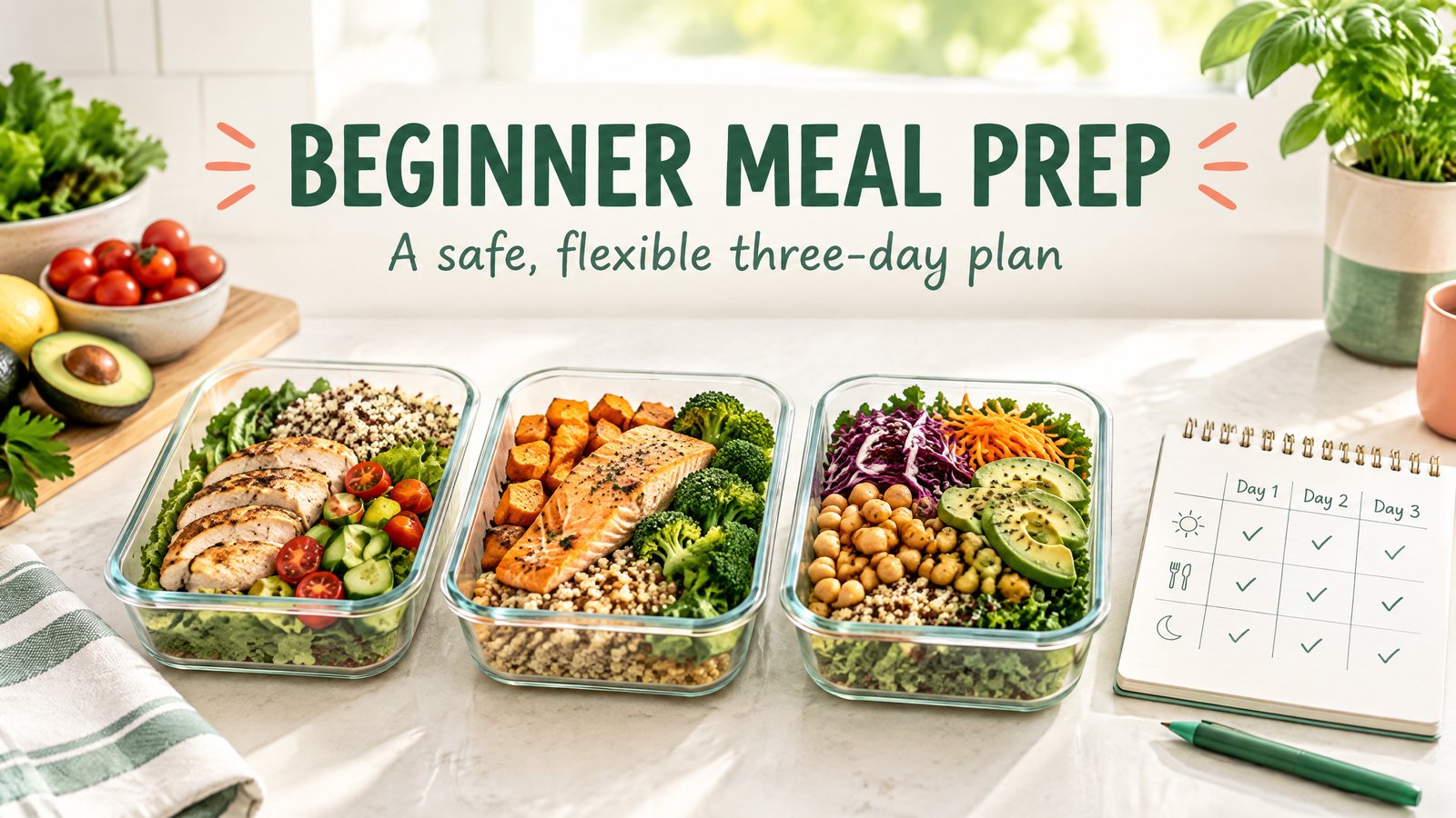 Beginner meal prep and a safe flexible three-day plan
