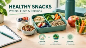 Healthy snacks for work and school: protein, fiber, and portions