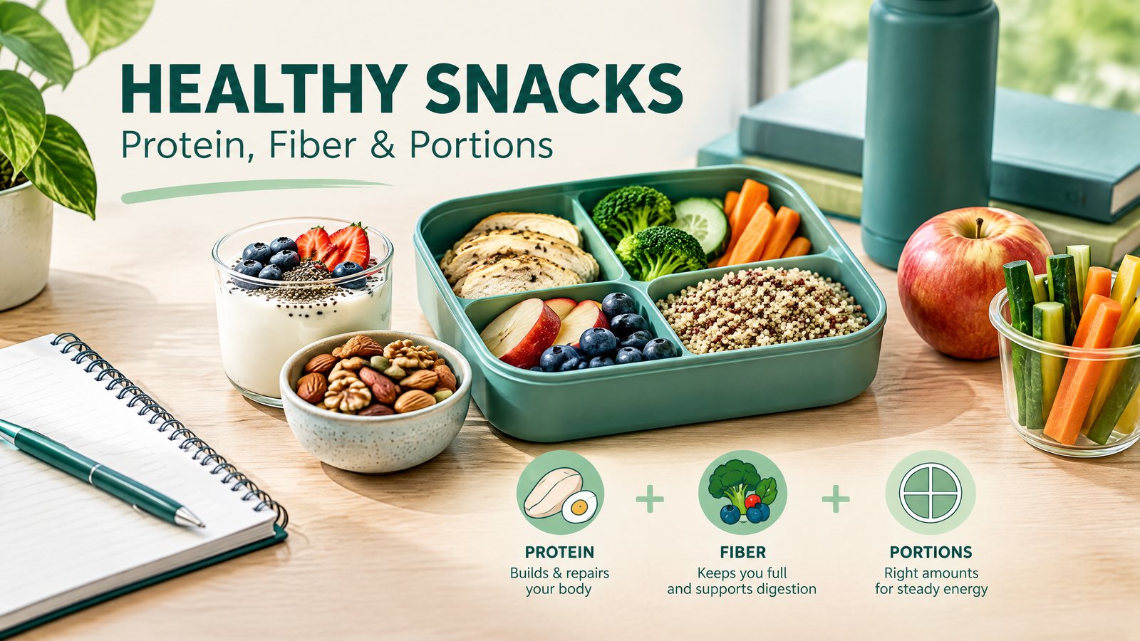 Healthy snacks for work and school: protein, fiber, and portions