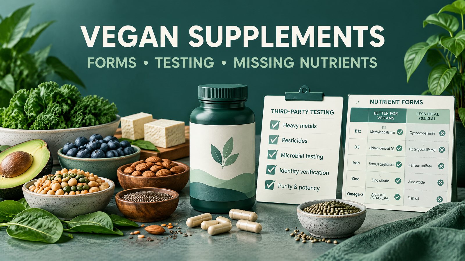 Vegan supplements: forms, testing, and missing nutrients