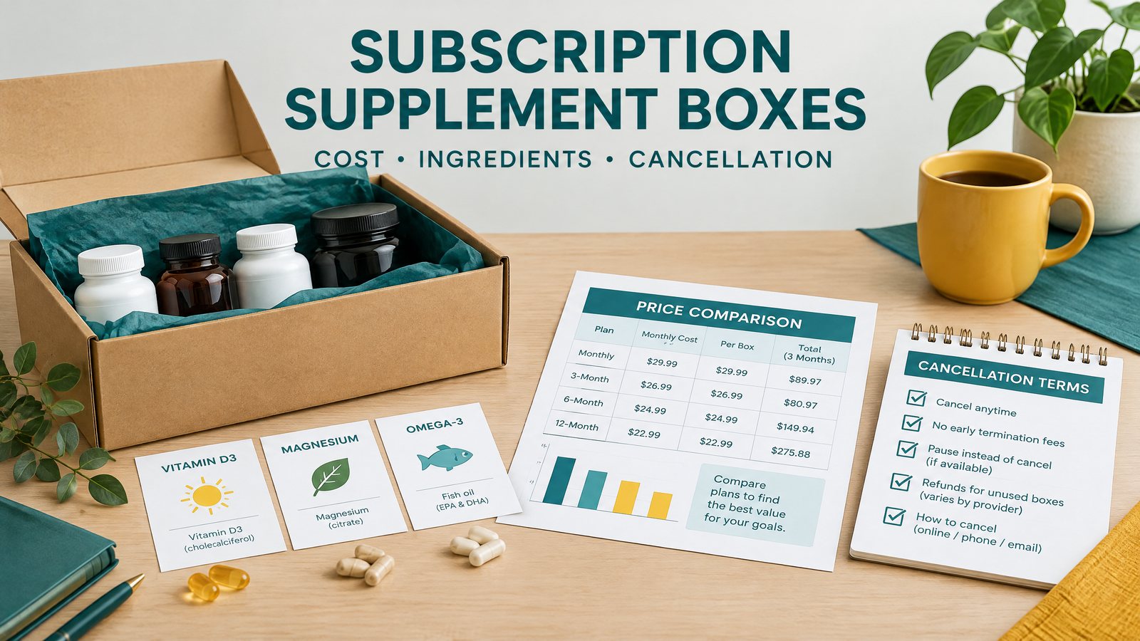 Subscription supplement boxes cost ingredients and cancellation terms