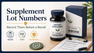 Supplement lot number record and recall tracking label